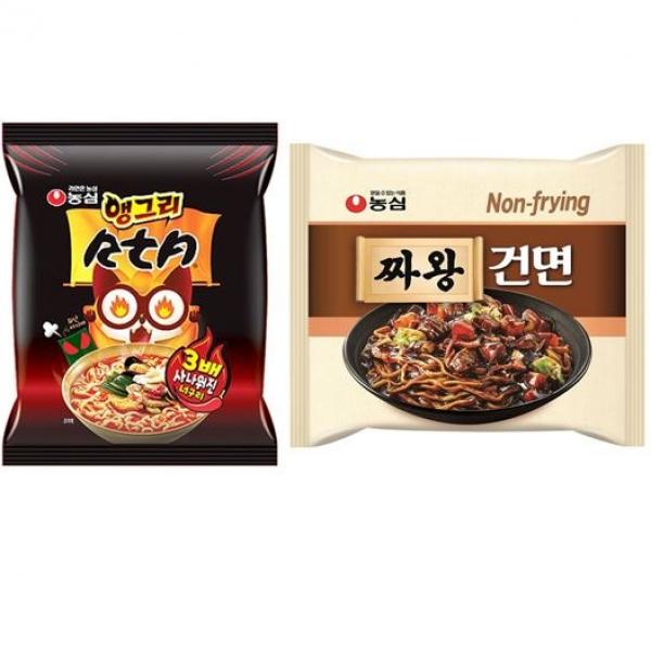농심 앵그리 너구리 RTA멀티(5입) 1팩 + 짜왕 건멸 멀티(4입) 총9봉, 9개