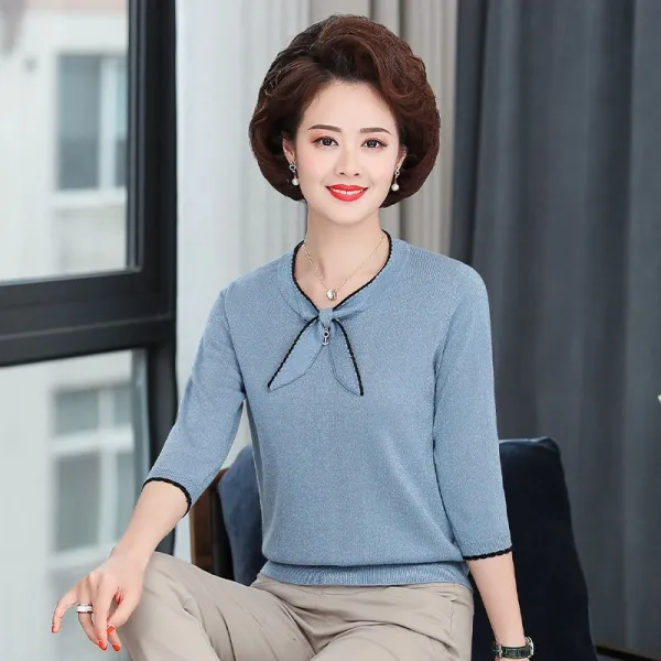 엄마 중소매 이너 쁘띠 중년 여성 봄옷 얇은 상의 중장년노년 춘추 배불뚝이 티셔츠