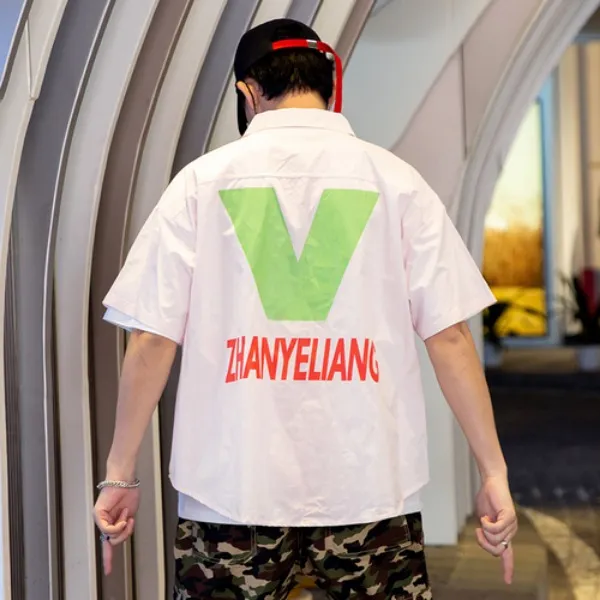 가바바 남성 셔츠 프린팅 V로고 스트릿 멋스러운 오버핏 반팔셔츠 G29515