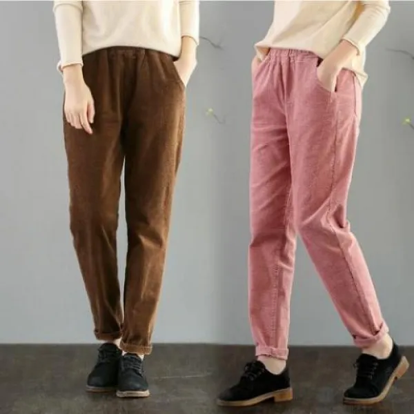  실버캣 여성 빅사이즈 골덴 일자핏 밴딩 기본 긴 바지