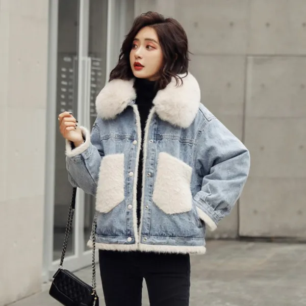 위드비 여성 리얼폭스퍼 데님자켓 오버핏 청자켓 자체생산 상표등록 매칭금지 1203Y