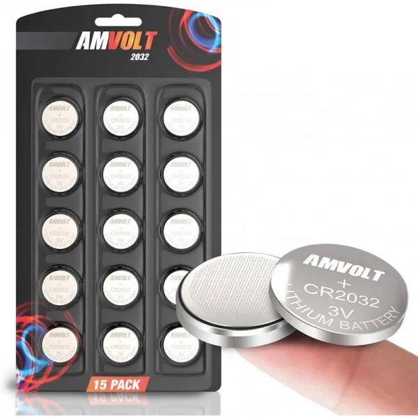 미국 배송 15팩 AmVolt CR2032 배터리 220mAh 3V 리튬 배터리 코인 버튼 셀 2023 만료일, 1