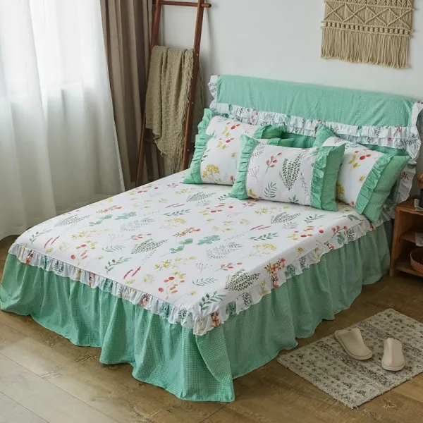 킹침대커버세트 침대스커트 순면 공주침대 커버올 면침대스커트 세트맞춤 침대커버 매트 1.8/1.5싱글 C04 순면 180cmx220cm홑침대 치마