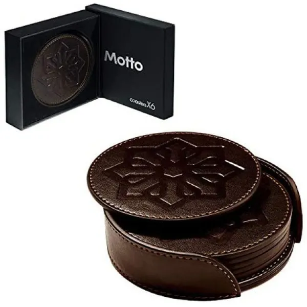 MOTTO 컵 받침 홀더 포함 홀더 6 개 프리미엄 가죽 PU-지름 4 인치 대형은 모두를 적합합니다 액체 손, 상세 설명 참조0, 갈색