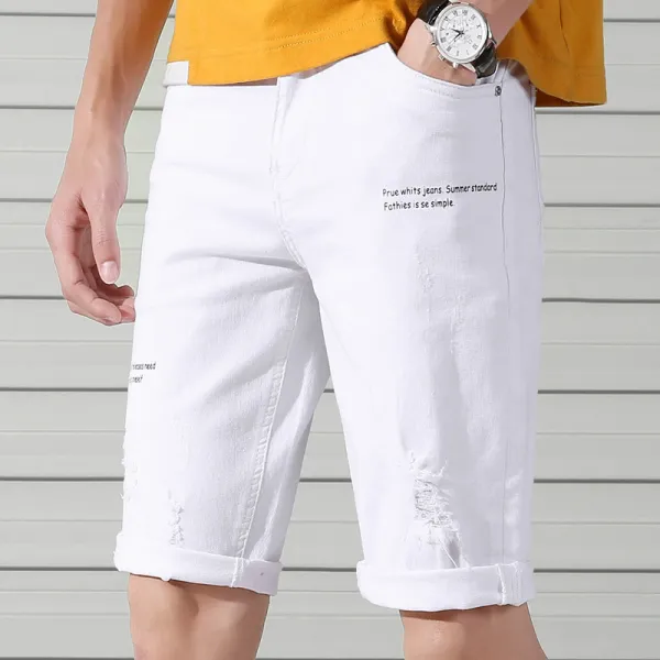 심쿵 심쿵패션 여름 남성 화이트 5부 데님 팬츠