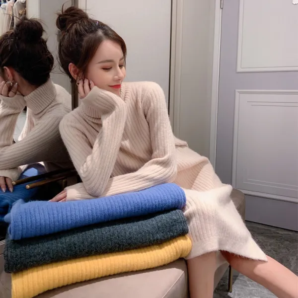 초록무역 겨울신상 데일리룩 소녀룩 터틀넥 롱 니트원피스