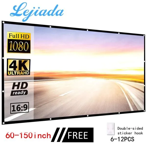 LEJIADA 영사기 간단한 접히는 스크린 휴대용 가정 옥외 KTV 사무실 3d HD 영사기 스크린 투상 스크린, 01 CHINA_03 100 인치