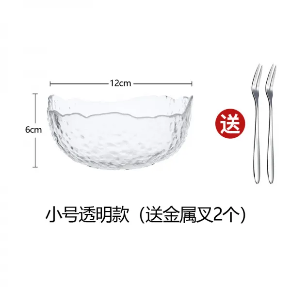 투명 유리샐러드볼 가정용 노르딕 독창적 금색과 개성을 묘사하다 디저트 그릇 아침공기, 투명 유리 볼 스몰자 1개  2포크