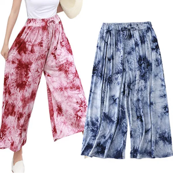 빅걸스토리 여성용 물나염 고무줄 허리밴딩 와이드 아이스 긴바지 Free ~ 99 