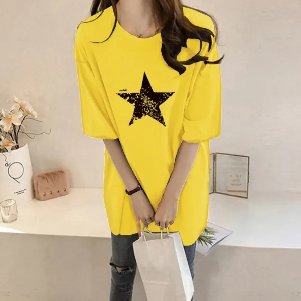  오늘발송 스타일아유 Star 오버핏 반팔티 스타 로고 여성용 롱 빅사이즈 박시 반팔티셔츠 반팔 티셔츠 Axg6ts906a 