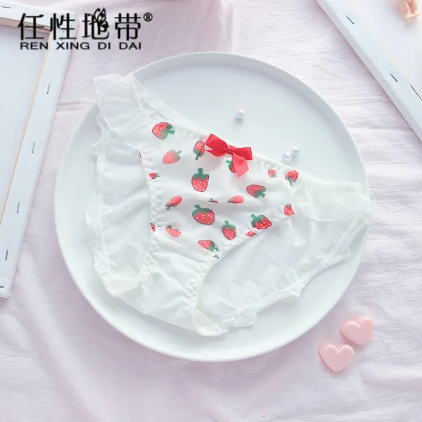 일본계 속옷 귀여운 말랑말랑한 매제 원스크림 딸기 선녀의 통통한 말랑말랑한 녀동생 우유의 삼각형 낮은 팬티 버터 화이트 M, 단일상품