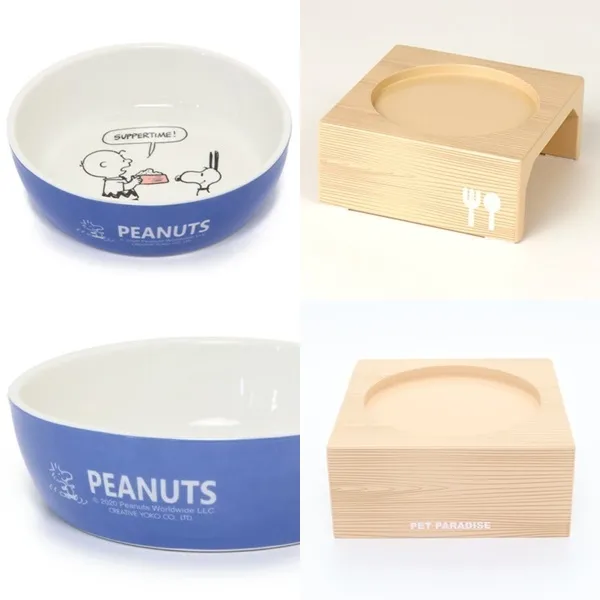  이라운드몰 펫파라다이스 반려동물 도자기 밥그릇과 받침대 세트 옵션선택 가스파드와 리사 나무받침대