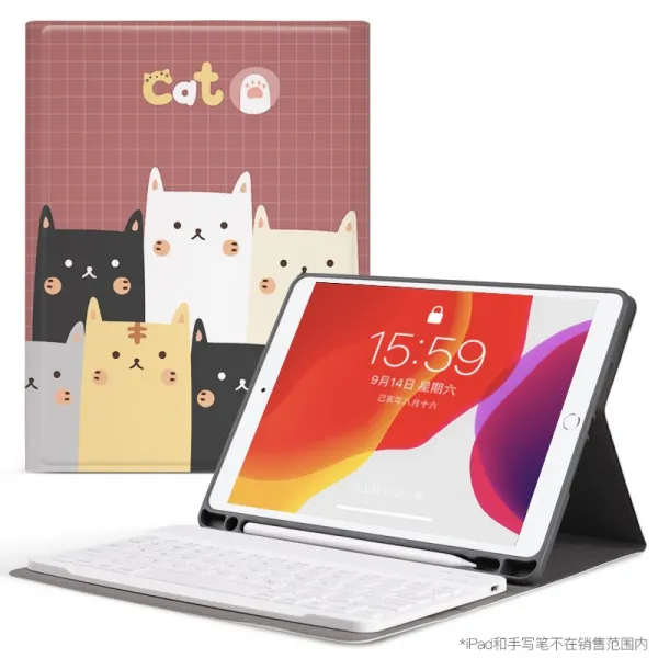 무선키보드 ipad10.2파우치 키보드 2019뉴 pad10.2인치 사과 태블릿 PC케이스 붓꽃이 블루투스 7th무선 외부연결 게임 제 7대 3번접음방식 초슬림 실리콘 떨어트림방, 기본, T17-소뇌도끼(키보드 색상 랜덤발송 화이트)-배송방수 폭강화막