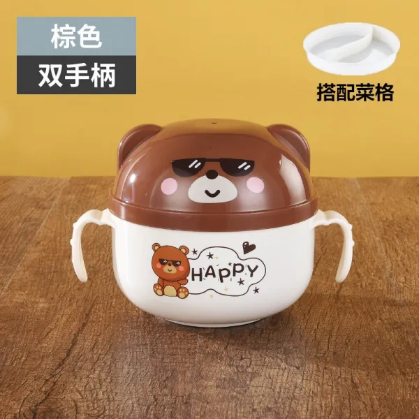 면기 가족 3식구 그릇과수저 세트 타입학생 라면그릇 뚜껑포함 스테인레스 귀여운 도시락 소녀감성 기숙사 컵라면, T16-두개손잡이 브라운(숟가락)(요리와 함께)