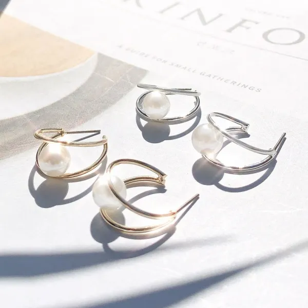 워너비스톤 은침 두줄라인 후프 진주 이어링 귀걸이