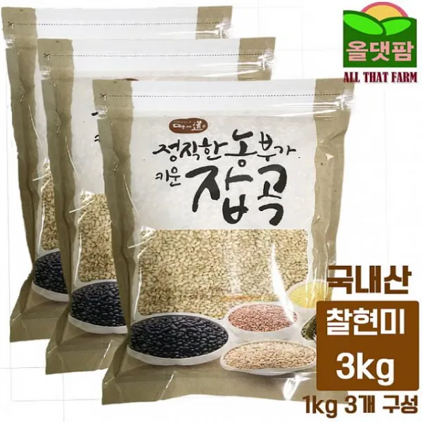 윤성커뮤니케이션 2019년 국내산 찰현미 현미찹쌀 3kg 1kg 3개 구성 찹쌀, 1