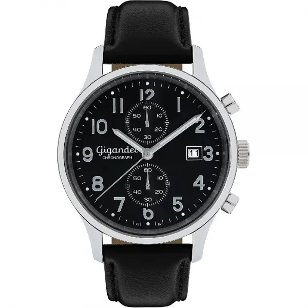 Gigandet 남성의 쿼츠 시계 마천루 크로노 그래프 아날로그 가죽 스트랩 실버 블랙 G49 005
