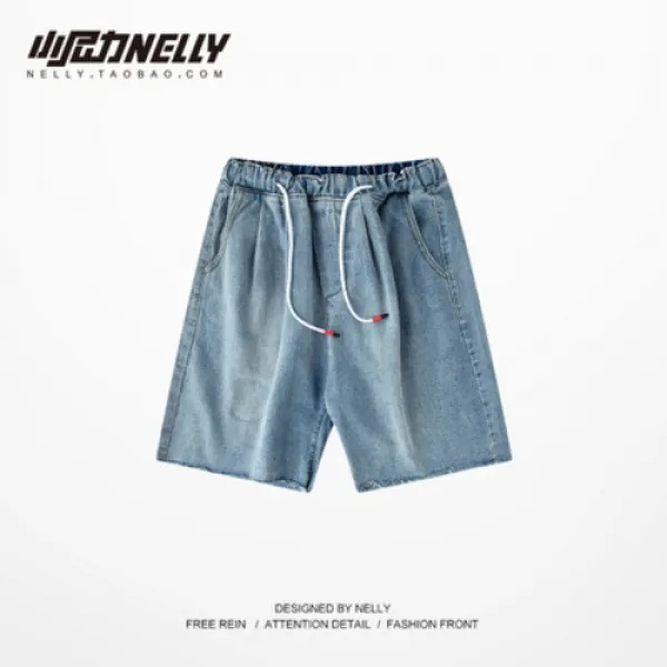 남성 캐주얼 청반바지 마린 빈티지 연청 반바지 남파 와이드 일자 네트 레드 55부 바지 인스백 코디 올드팬츠