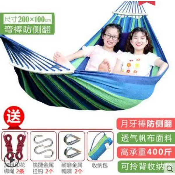 떨어져 기숙사 밖으로 두꺼운 야외 2인용 캔버스 룸 그네타기 잠자기 그물걸이 침대 흔들기 1인용 멍 해먹 트리, 그린 싱글 200100오리 입단추