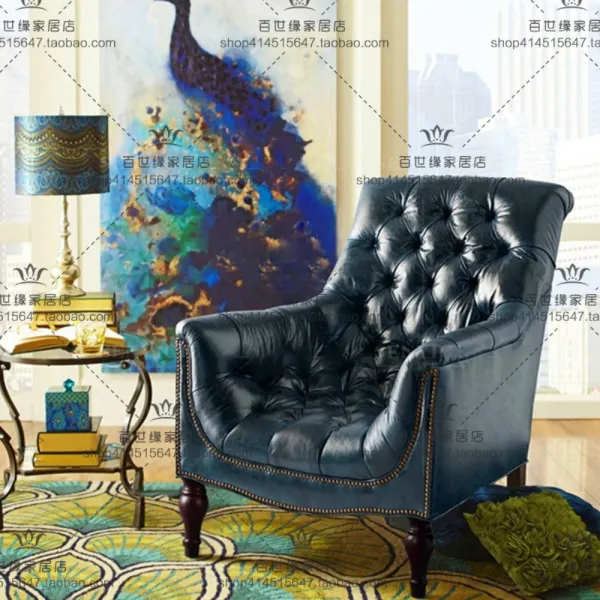 아메리칸 컨트리 거실 레지던트 타이거 체어 1인 빈티지 프렌치 모던 심플 미니 소파 체어 블루 Pu