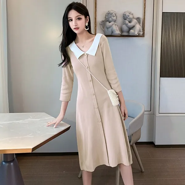 봄 원피스 작은 샹송 허리 긴털 치마 무릎 너머 항 맛 빈티지 Chic 스커트