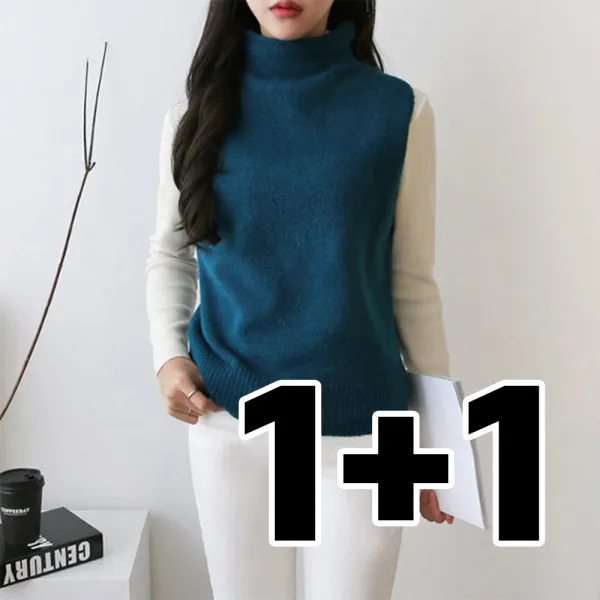 [1+1] 여성 레이어드 돌돌이 목폴라 민소매 니트조끼