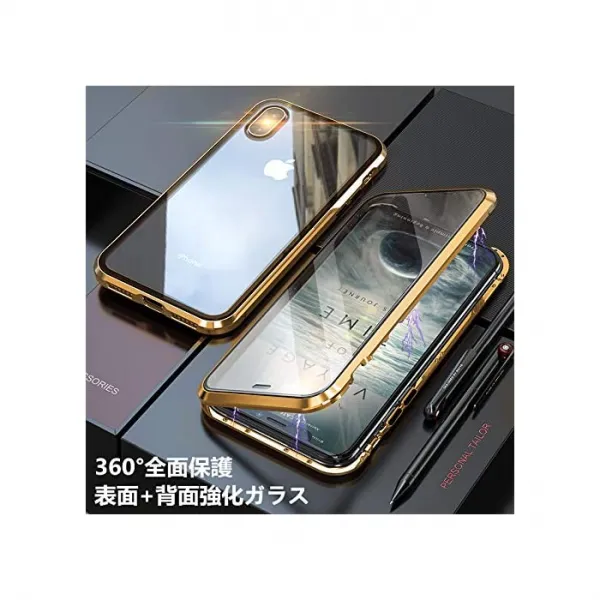 YMXPY [YMXPY] 표면 강화 유리 + 뒷면 iPhoneX iPhoneXS 케이스 알루미늄 범퍼 자석 고정 설치 가능한 360 ° 전면 보호 표리 풀 커버