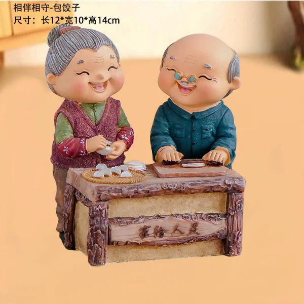 복고장식장 노인 할아버지 할머니 장식품 백년해로 술장 거실 집안용 부부 커플용품 결혼선물, T04-동반-만두빚는