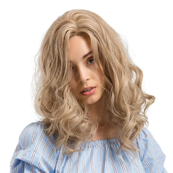 Zeyuan여자 여자 합성 머리 가발에 대 한 18 인치 황금 금발 곱슬 물결 모양의 가발 1개 단일상품