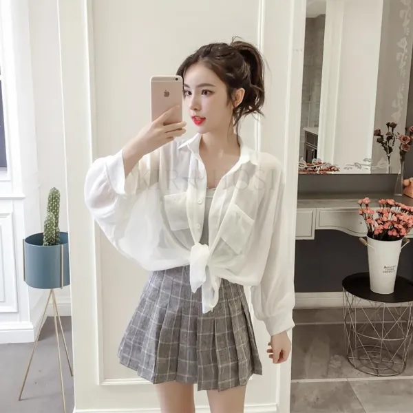 kirahosi 여름 상질 얇은 슬림티셔츠 여자 쉬폰블라우스 584호 Wj4se4