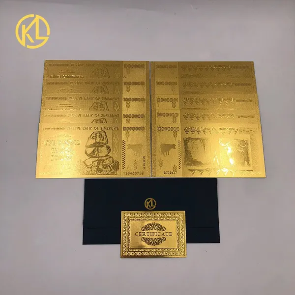 10pcs 100 조 달러 짐바브웨 24K 전체 골드 지폐 컬렉션 또는 비즈니스에 대 한 인증서와 함께 큰 선물, 하나, 라이트 옐로우