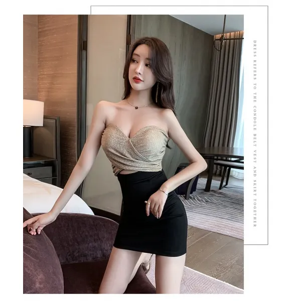 섹시한원 섹시원 나이트클럽 여성의류 여름 야간공연 로우컷 스키니핏 힙랩 튜브탑 바 나이트팩