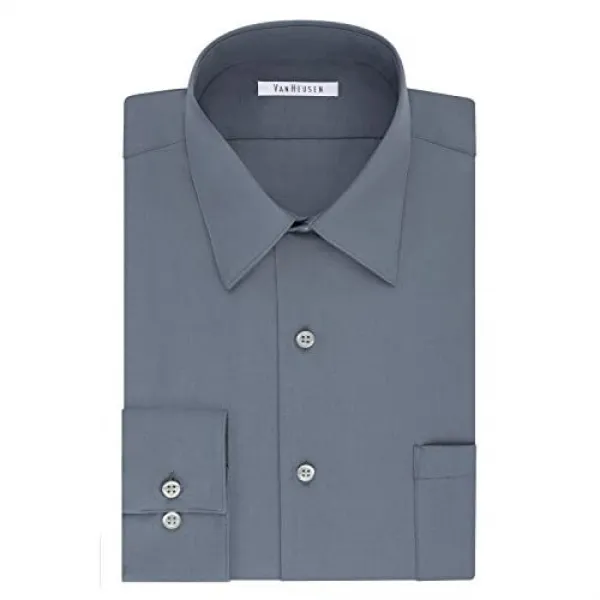반휴센 사람's는 드레스 shirt poplin solid에 맞았다 (크고 높다)(회색) 18.5