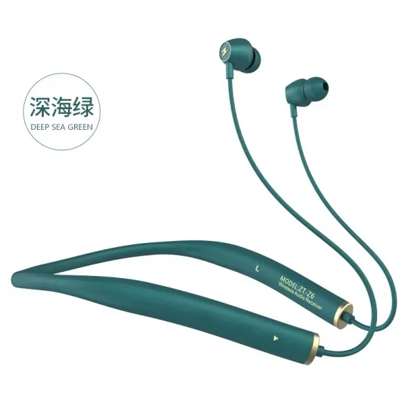 무선이어폰 Z6블루투스 이어폰 목걸이형 무선 목걸이식 운동 귀에끼우는형식 2개한세트 사과 화웨이 통용, C01-공식모델, T04-심해 그린 귀에끼우는형식(9D전경 식음 효과)