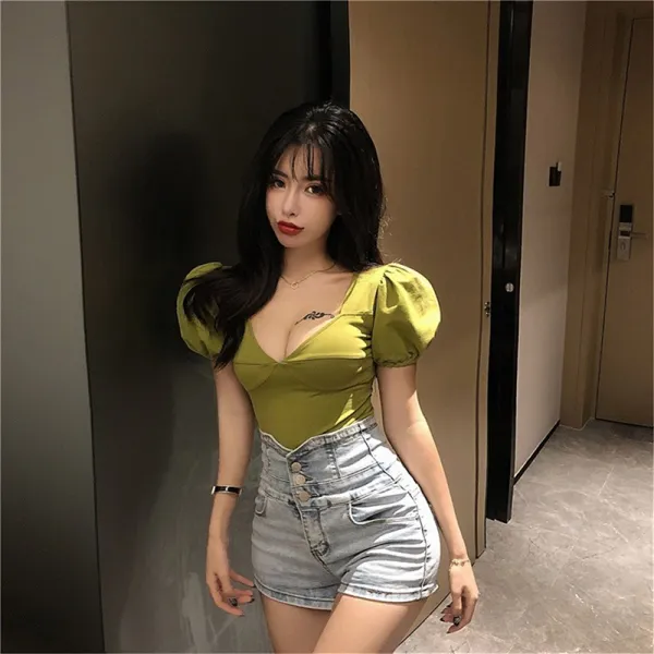 멍키샵 브이넥 색시퀸반팔티 M079 반팔 티셔츠