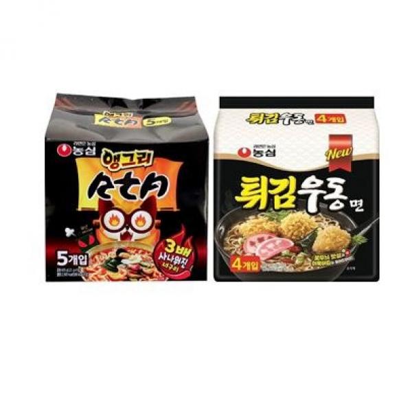 농심 앵그리 너구리 RTA멀티(5입) 1팩 + 튀김우동면 멀티(4입) 총9봉, 9개