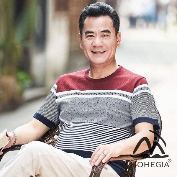 MOHEGIA 여름 아이스 실크 짧은 소매 티셔츠 중년 남성복