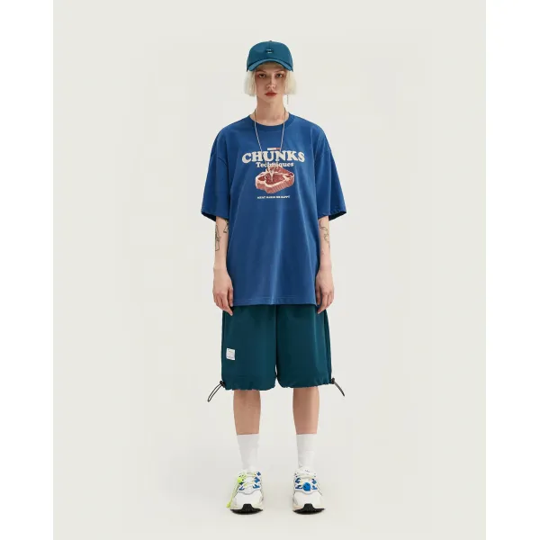 케이판 반팔티셔츠 봄 여름 드랜드 개성 이니셜 스트릿 쿠소 고깃덩어리 음식 플라워 프린트 남성 와이드 루즈핏