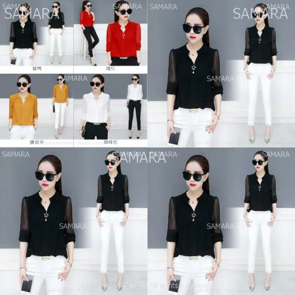 Qterra 특허브랜드 리우씨앤씨 여자쉬폰블라우스 여성셔츠 블라우스 빅사이즈