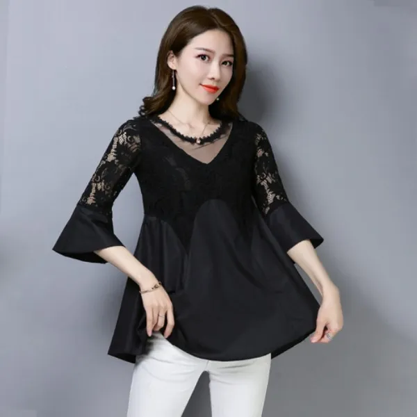가바바 여성 빅사이즈 블라우스 5XL까지 시스루 쉬폰 하객룩 블라우스 G26091