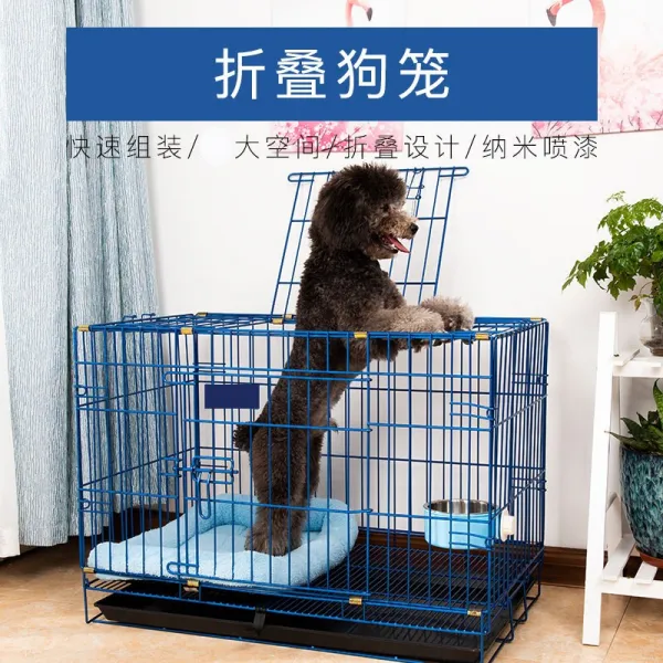 고양이 개 우리 작은 중 큰 철사 접기 애견 수송 테디 비 곰, 블루, 디럭스 XL사이즈 3자빅미들 형