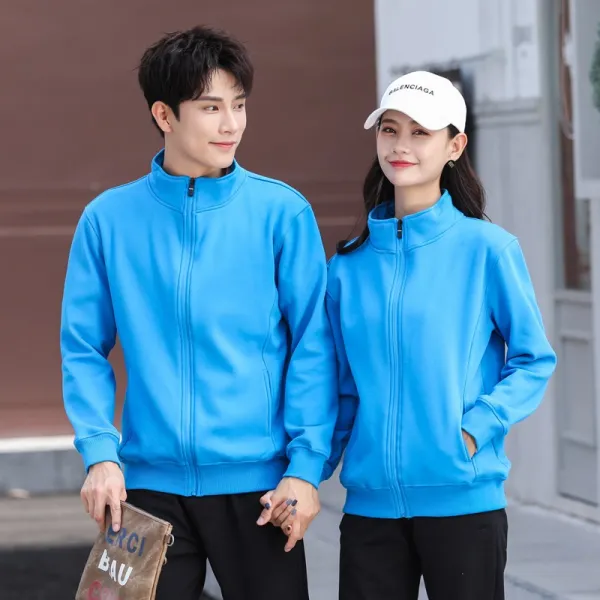 순면 가오리 맞춤 로고 워크 동창회 추동 지퍼 하이넥 코트 반 점퍼 기업복, 블루 기본핏