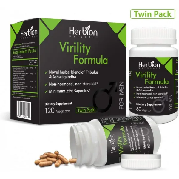 Tribulus & Ashwagandha를 가진 Herbion Naturals Virility 공식 비 호르몬 비 스테로이드-쌍둥이 팩 60, 1, 단일상품