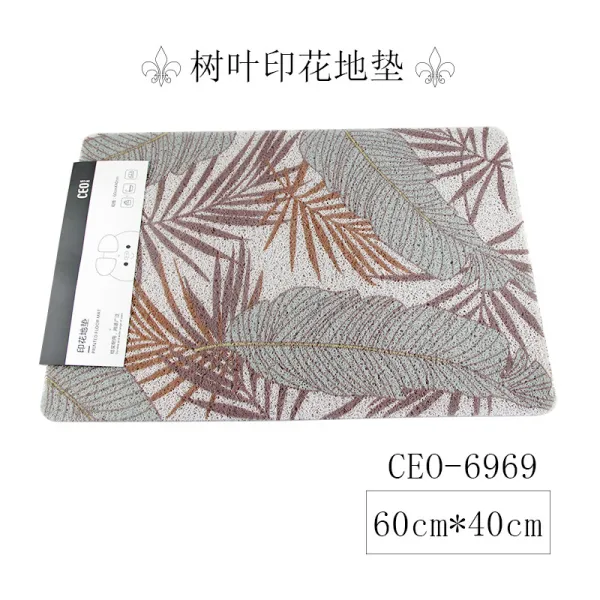 ceo 시이오 프린트 바닥 매트 입문 미끄럼 방지 패드 실크 pvc 흙 닦기 발 욕실 입방아 홈, 누런색 매트 나뭇잎 무늬프린트