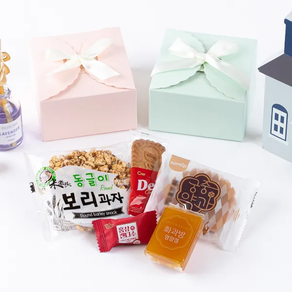 효 간식5종 선물 세트 상자 포장 단체 어른 어르신 부모님 노인정 결혼답례 승진턱 과자 시보해제 탕비실 간담회 다과 과자 교회 회사 시상 산악회 관광버스, 1VLD_어른간식 효 선물 상자 세트