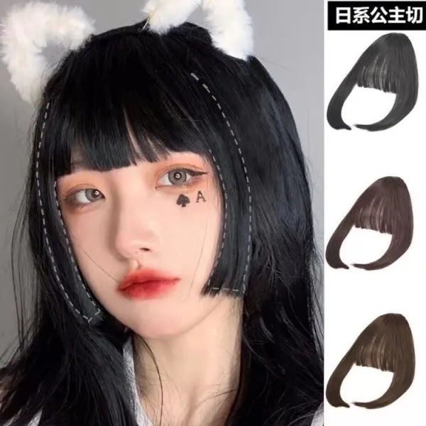 진발 공주 앞머리 자르기 여자 대박 가리다 이마 진발 가발 있다 귀밑머리 가지런하다 앞머리 가발 자연스럽다, 내추럴 블랙