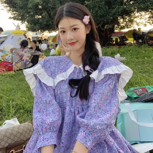 Jun.16 40번 빅 사이즈 여성 소프트한 여름 인형 넥 루즈한 핏감각 목덜미 서양식 원피스 바다군령Z