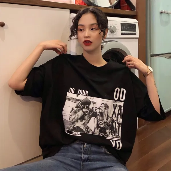 비밀의성 여성복 반소매 티셔츠 여름 신상품 와이드