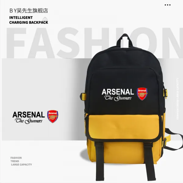 축구필드용 Arsenal아스널 FC총잡이 축구 보색 가방학생 남녀 청소년 스타일리쉬 대용량 백팩, T08-블랙옐로우 2