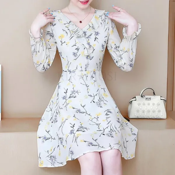 Kirahosi 가을 여성 쉬폰원피스 꽃무늬 샤랄라 원피스 + 덧신 증정 Wbv4rp4